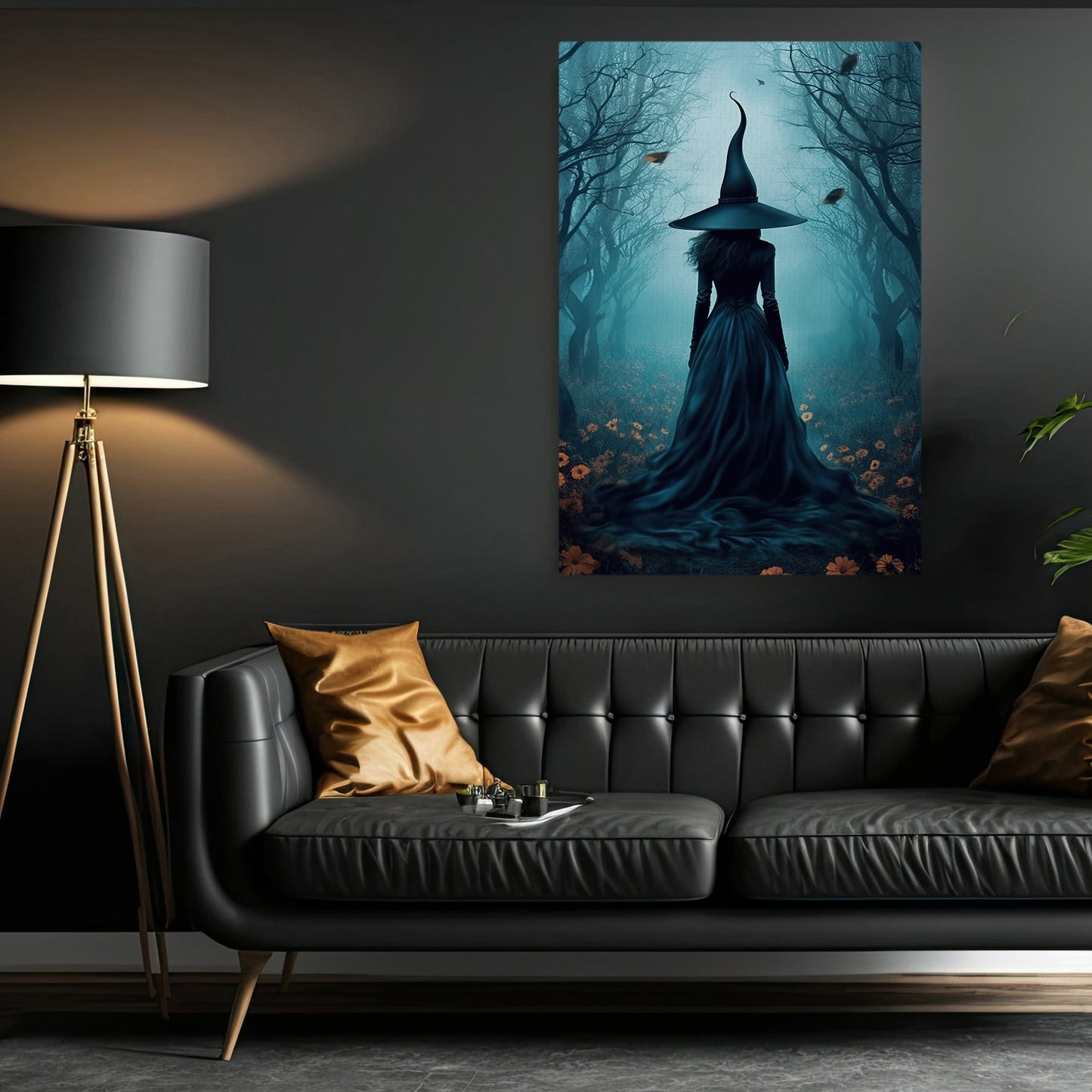 The Witch In Forest Vintage Canvas Painting, Witch Wall Art Decor - Halloween Dark Academia Witchy Poster Gift