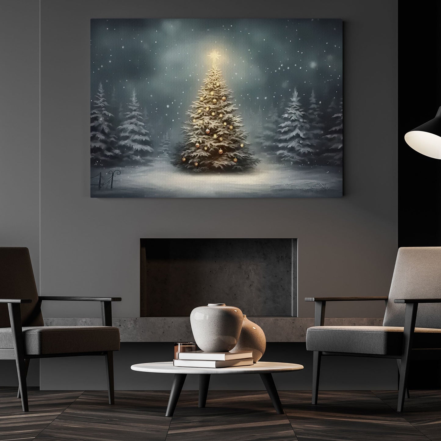In The Forest Winter, Christmas Tree Canvas Painting, Xmas Wall Art Decor - Christmas Tree Poster Gift