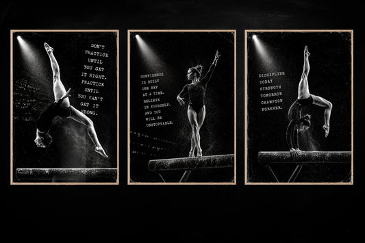 Set Of 3 Gymnastics Canvas Painting, Built One Rep At A Time Sport Wall Art Decor, Poster Gift For Gymnastics Lover