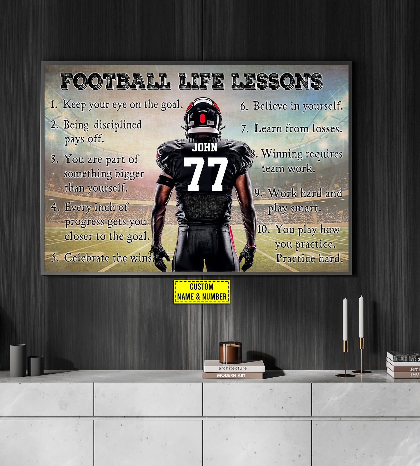 Personalized Football Boy Canvas Painting, Practice Hard Believe In Yourself, Inspirational Quotes Wall Art Decor, Poster Gift For Football Lovers