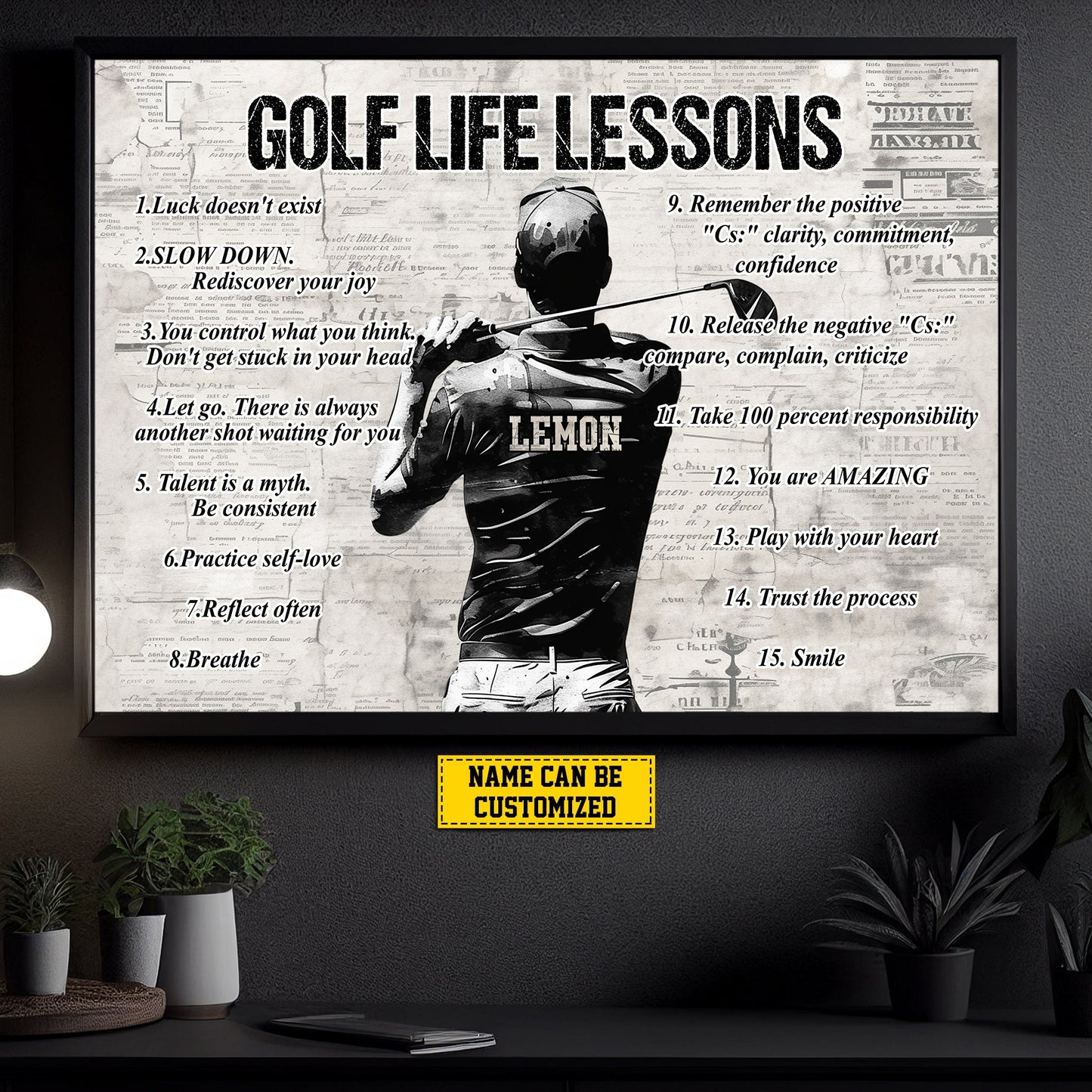 Personalized Motivational Golf Canvas Painting, Golf Life Lessons, Inspirational Quotes Wall Art Decor, Poster Gift For Golf Lovers