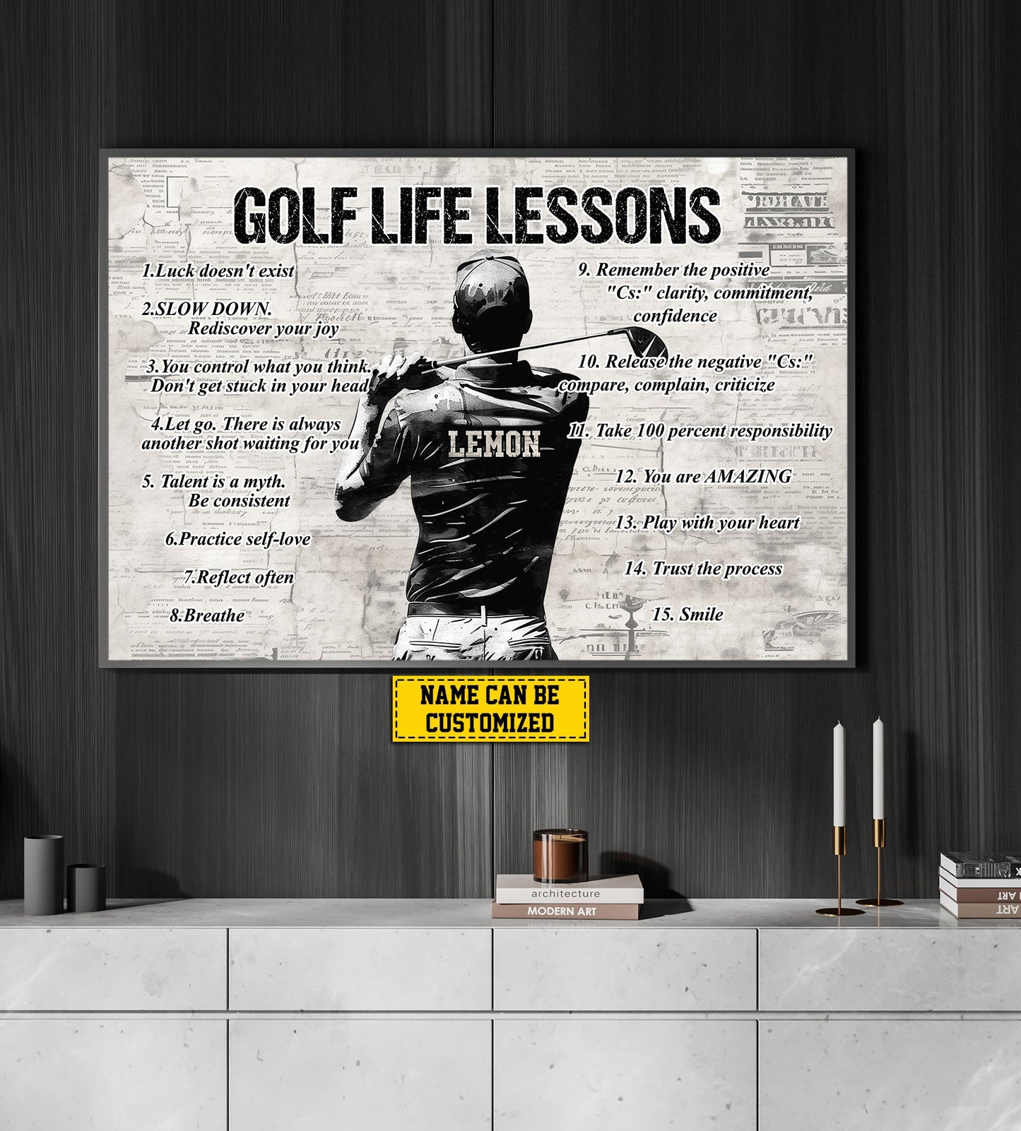 Personalized Motivational Golf Canvas Painting, Golf Life Lessons, Inspirational Quotes Wall Art Decor, Poster Gift For Golf Lovers