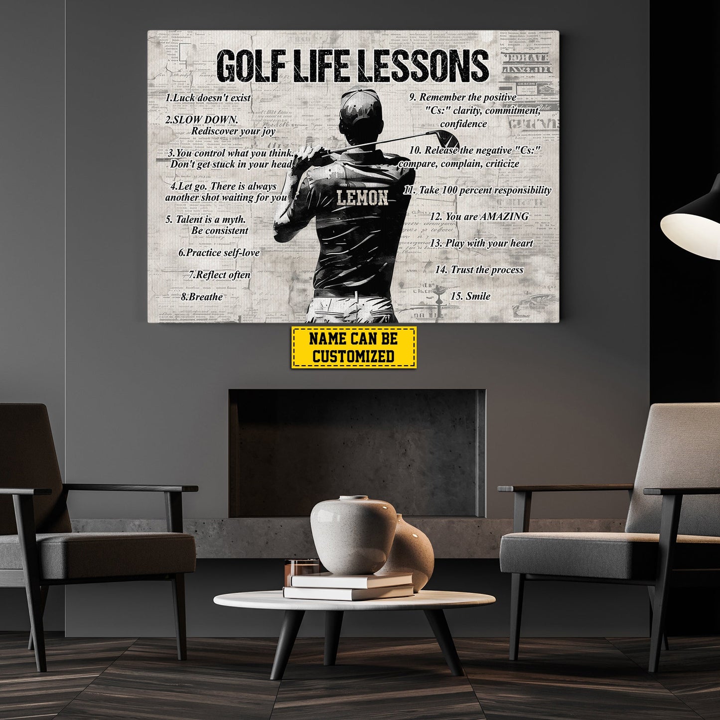 Personalized Motivational Golf Canvas Painting, Golf Life Lessons, Inspirational Quotes Wall Art Decor, Poster Gift For Golf Lovers