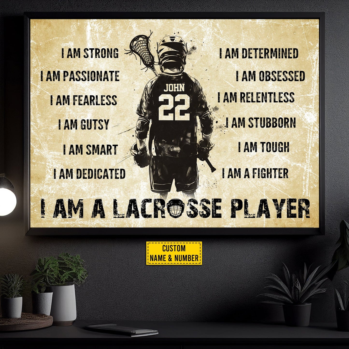 I Am A Lacrosse Player, Personalized Motivational Lacrosse Boy Canvas Painting, Inspirational Quotes Wall Art Decor, Poster Gift For Lacrosse Lovers