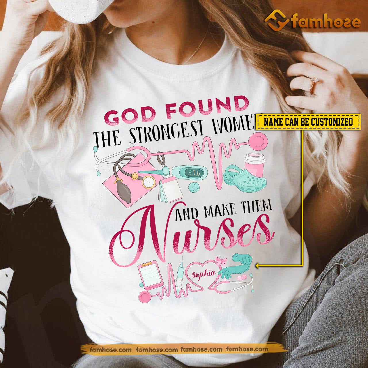 Personalized Nurse T-shirt, God Found The Strongest Women Tees Gift For Nurse Lovers