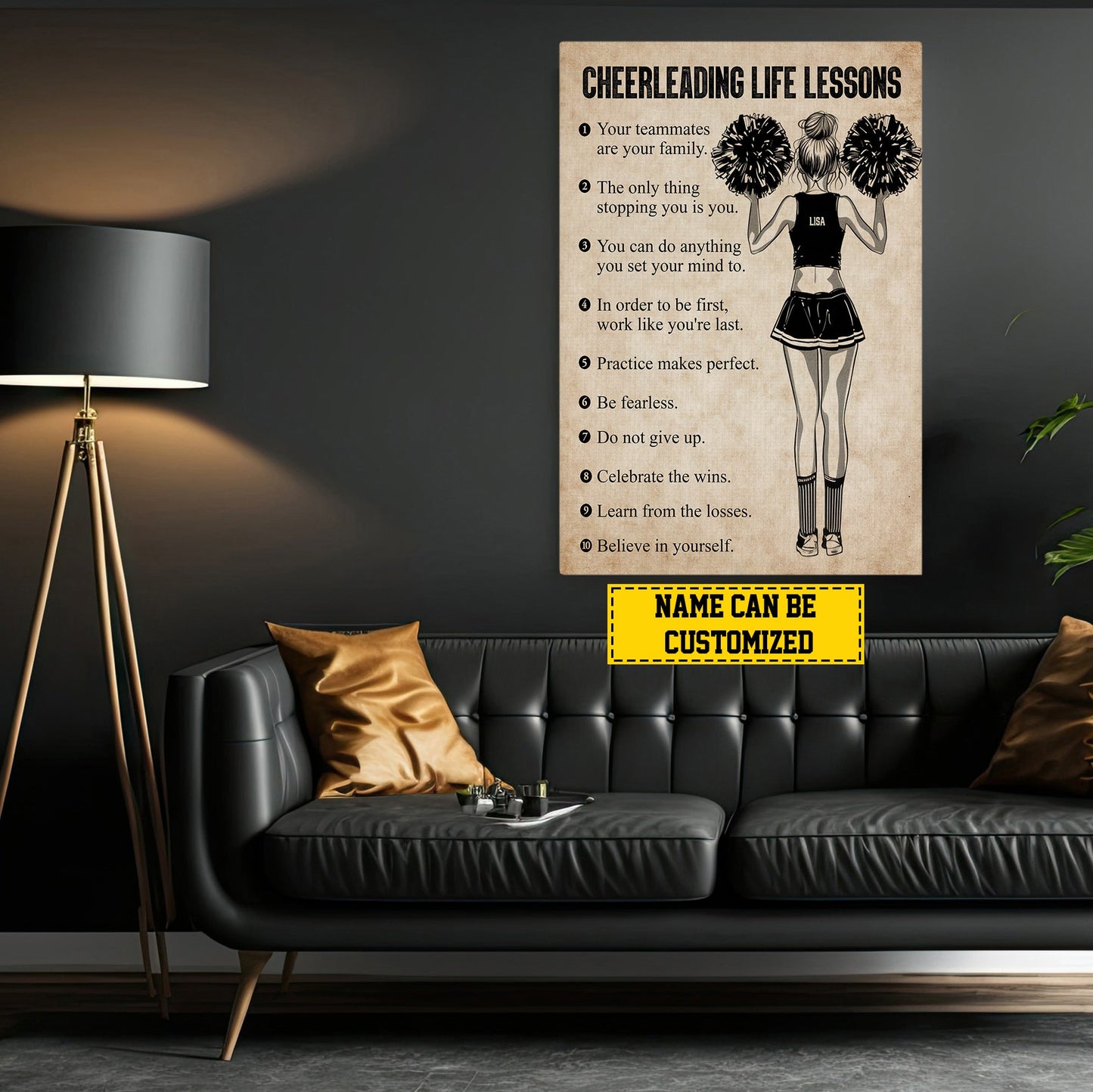 Cheerleading Life Lessons, Personalized Motivational Cheerleading Canvas Painting, Inspirational Quotes Wall Art Decor, Poster Gift For Cheerleading Lovers