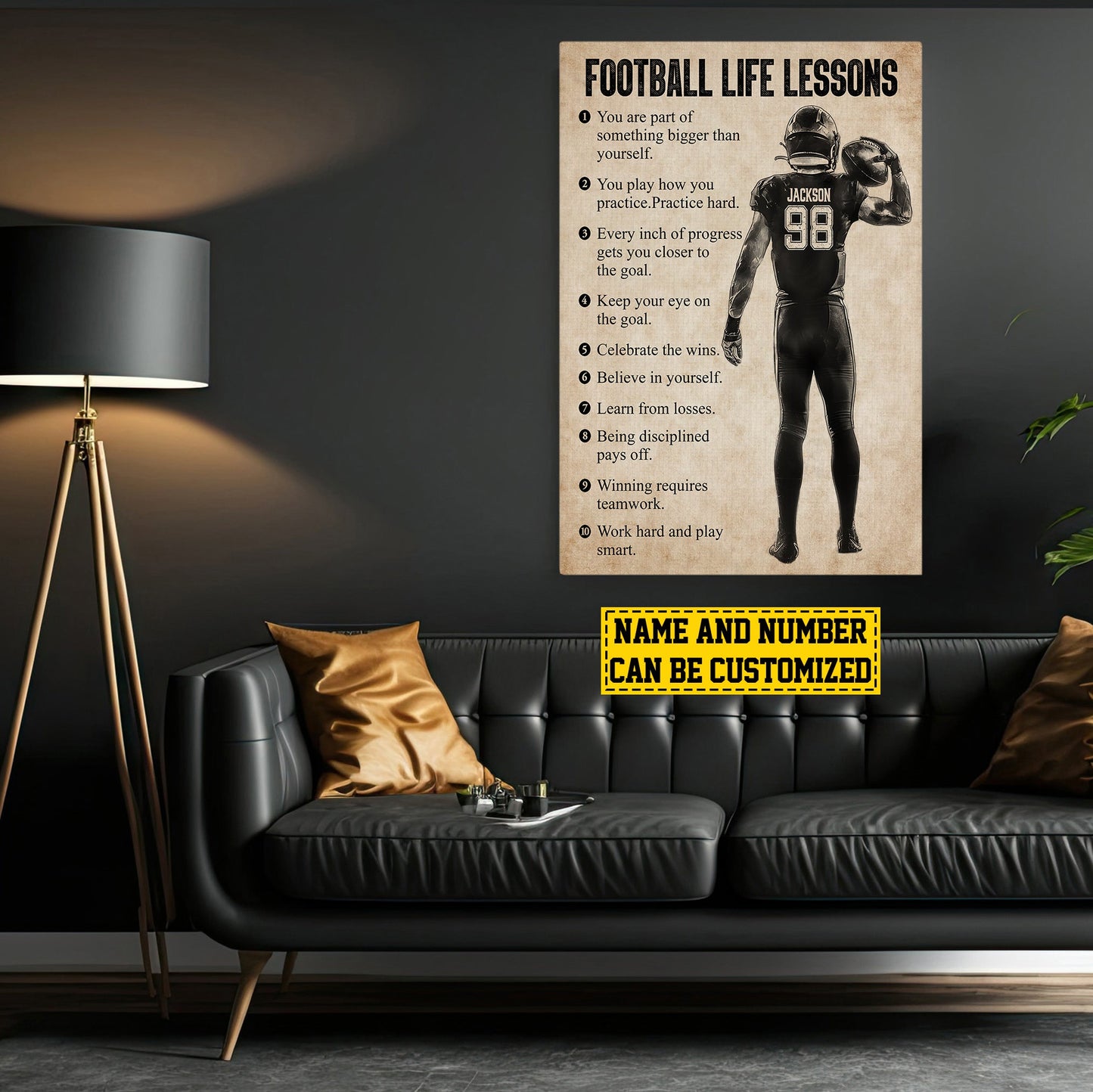 Football Life Lessons, Personalized Motivational Football Boy Canvas Painting, Inspirational Quotes Wall Art Decor, Poster Gift For Football Lovers