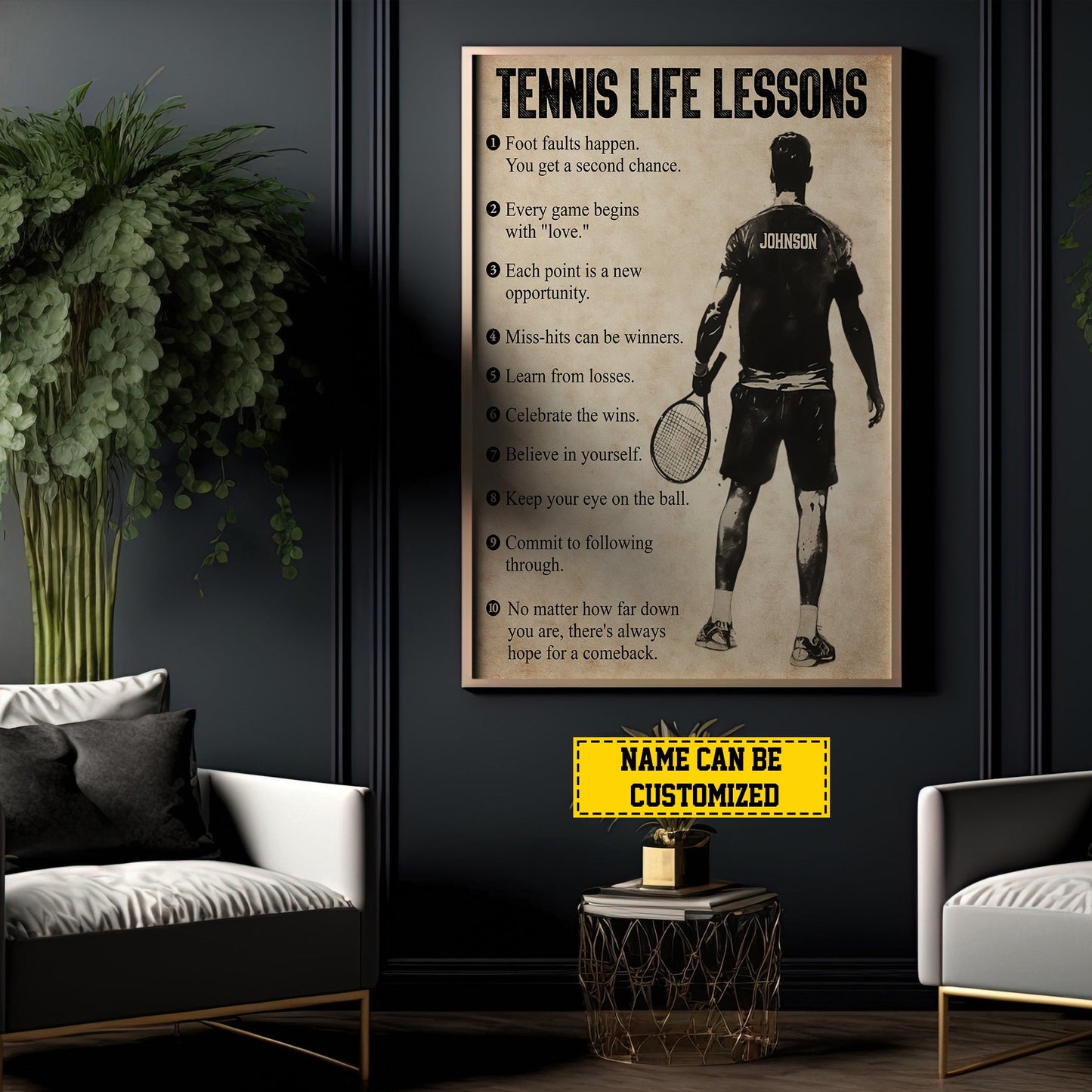 Tennis Life Lessons, Personalized Motivational Tennis Boy Canvas Painting, Inspirational Quotes Wall Art Decor, Poster Gift For Tennis Lovers