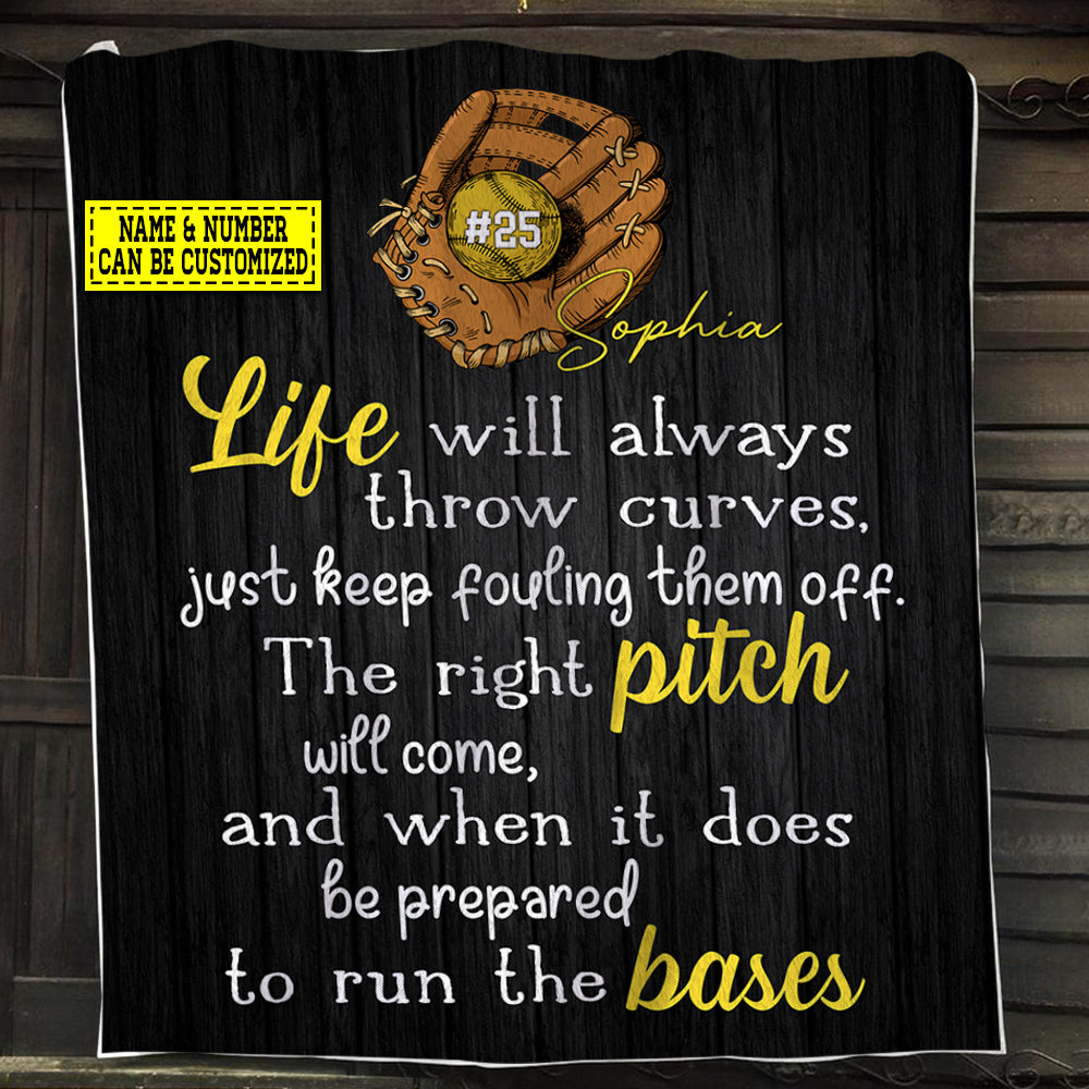 Personalized Strong Softball Blanket, Life Will Always Throw Curves Fleece Blanket - Sherpa Blanket Gift For Softball Lovers, Softball Players, Softball Girls