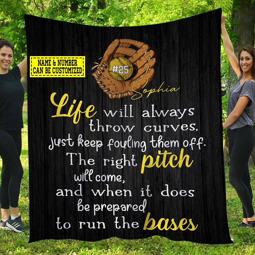 Personalized Strong Softball Blanket, Life Will Always Throw Curves Fleece Blanket - Sherpa Blanket Gift For Softball Lovers, Softball Players, Softball Girls