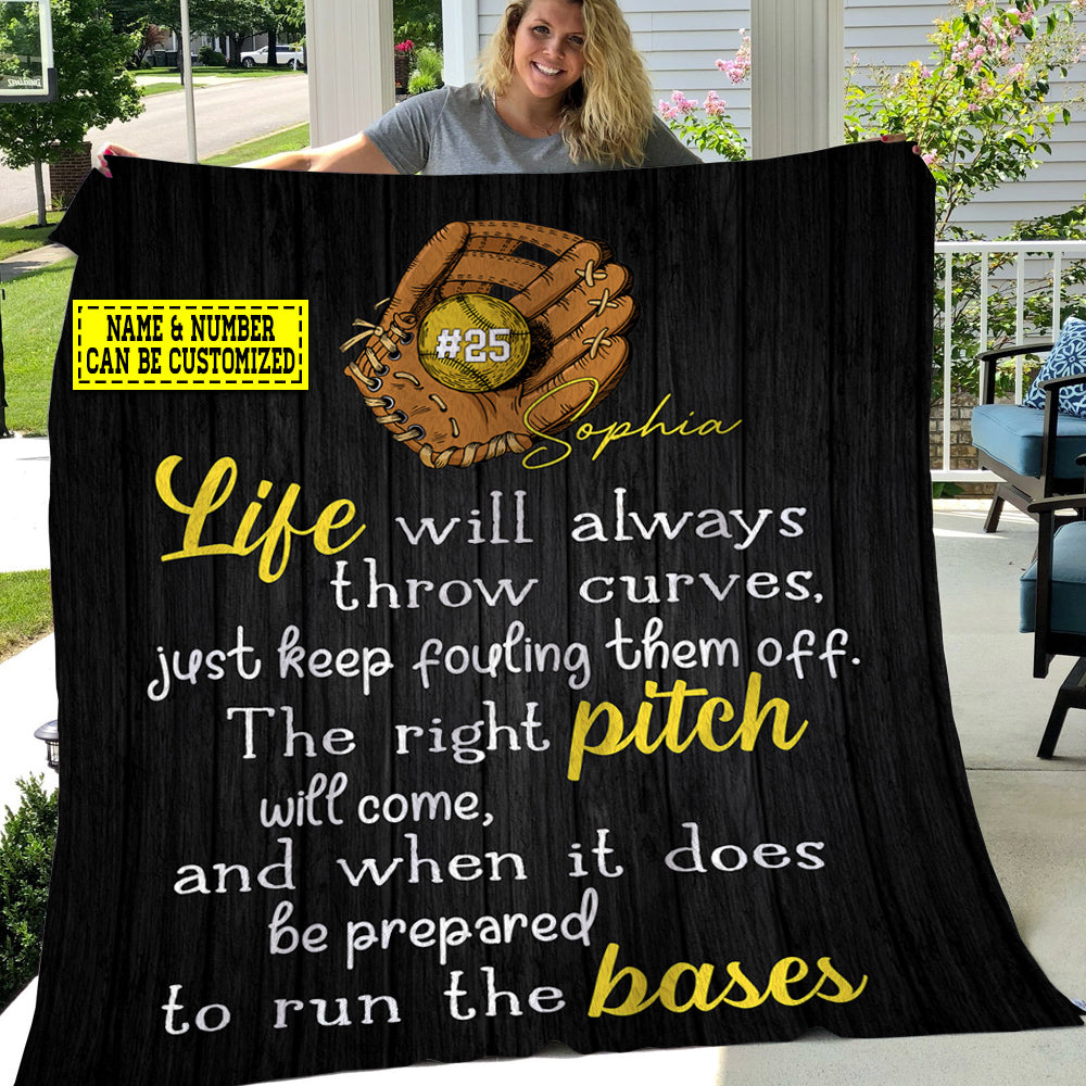 Personalized Strong Softball Blanket, Life Will Always Throw Curves Fleece Blanket - Sherpa Blanket Gift For Softball Lovers, Softball Players, Softball Girls