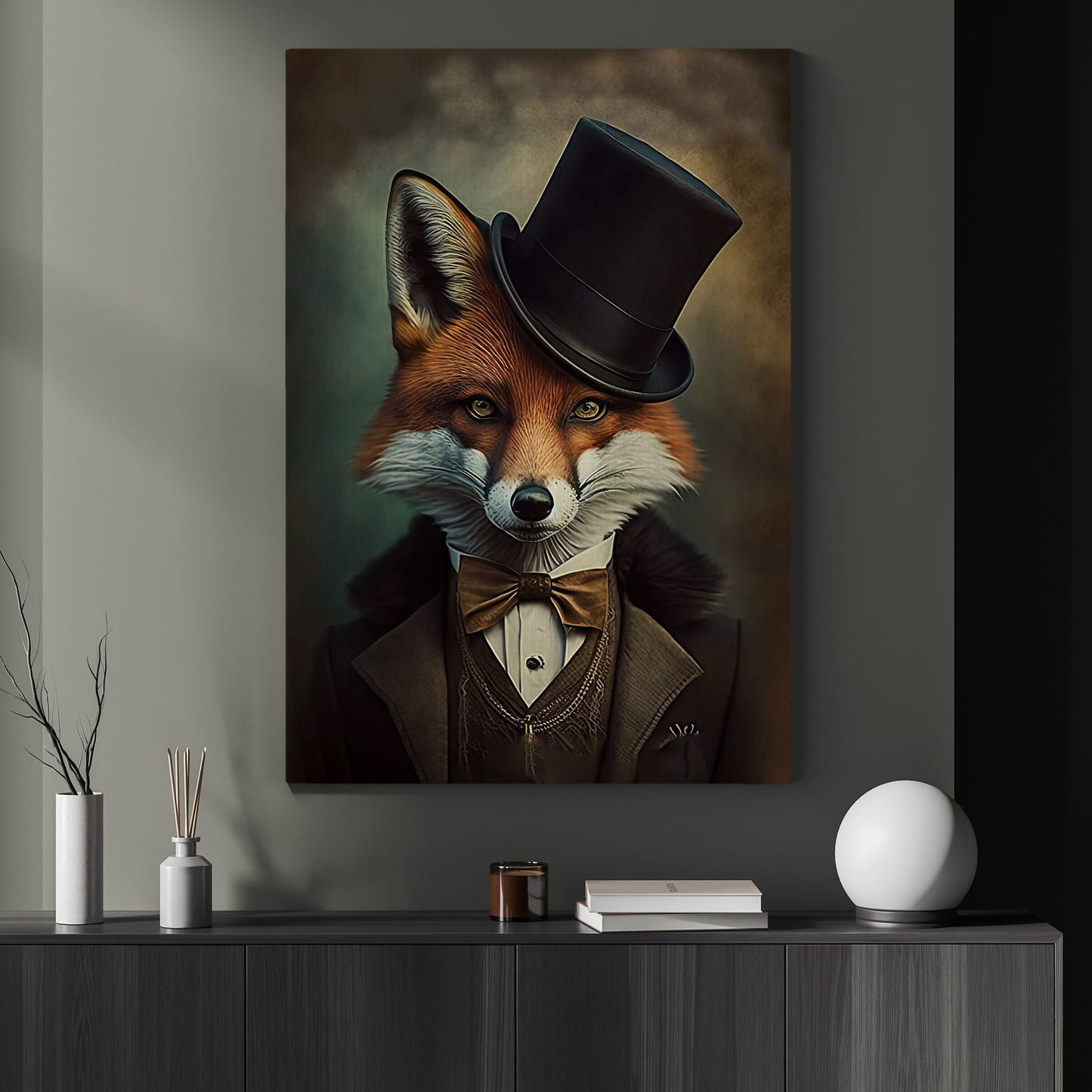 Victorian Fox In Suit, Dark Gothic Canvas Painting, Victorian Animal Wall Art Decor - Fox Poster Gift