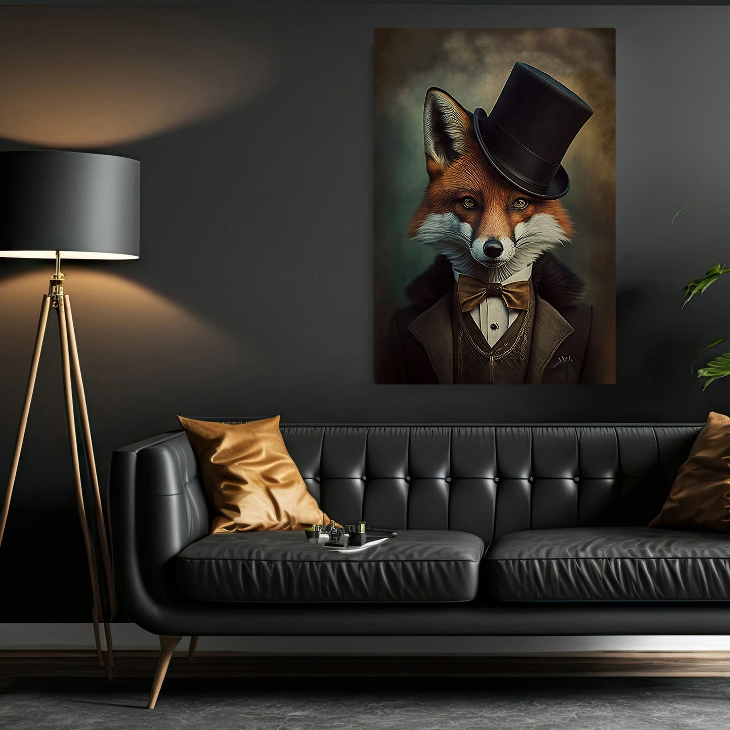 Victorian Fox In Suit, Dark Gothic Canvas Painting, Victorian Animal Wall Art Decor - Fox Poster Gift