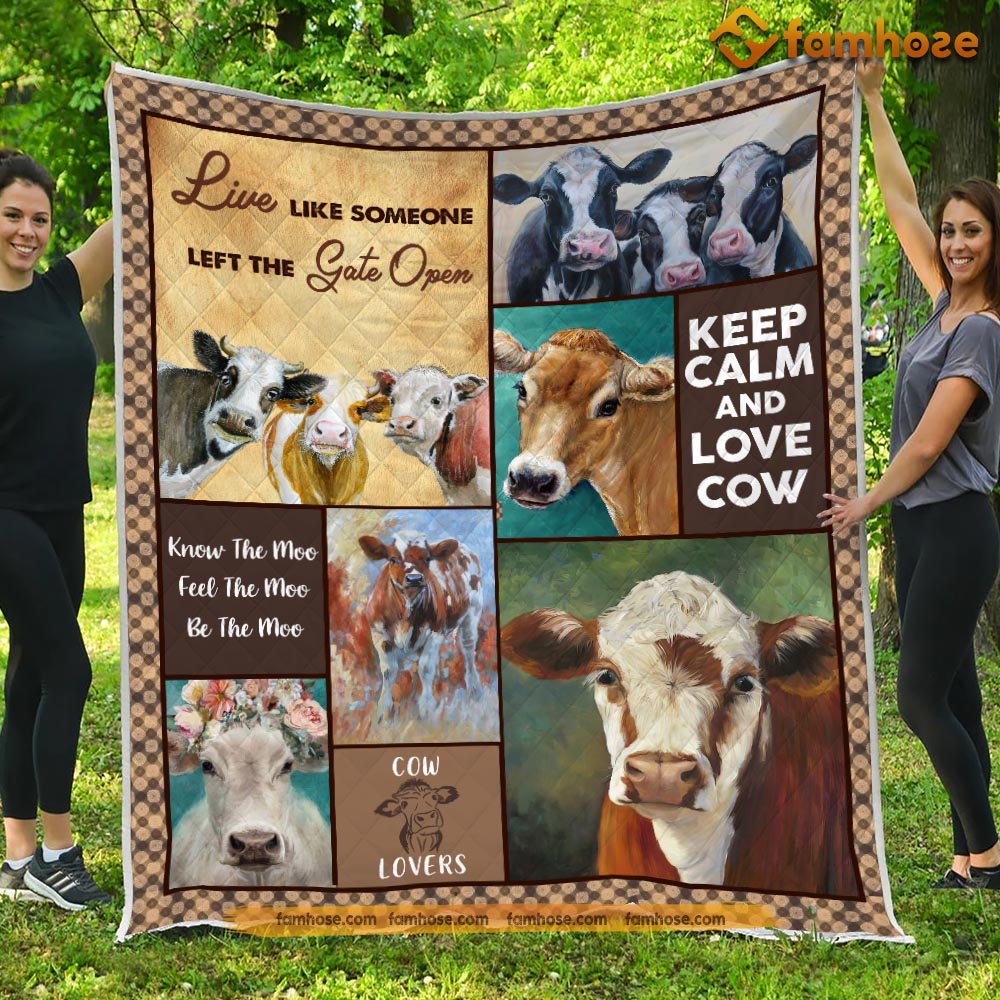 Cow Blanket, Live Like Someone Left The Gate Open Cow Fleece Blanket - Sherpa Blanket Gift For Cow Lover