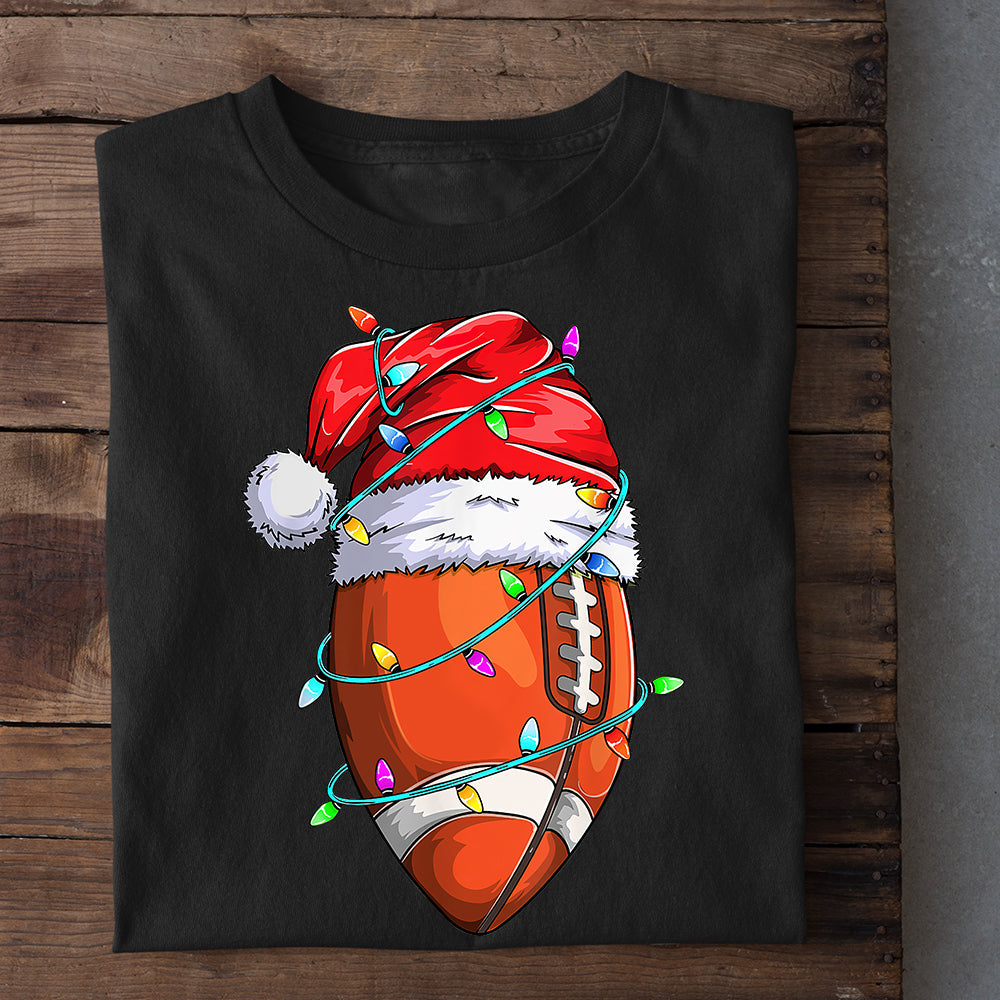 Football Christmas T-shirt, Football Wearing Noel Hat Brighten, Gift For Football Lovers, Football Tees, Football Players