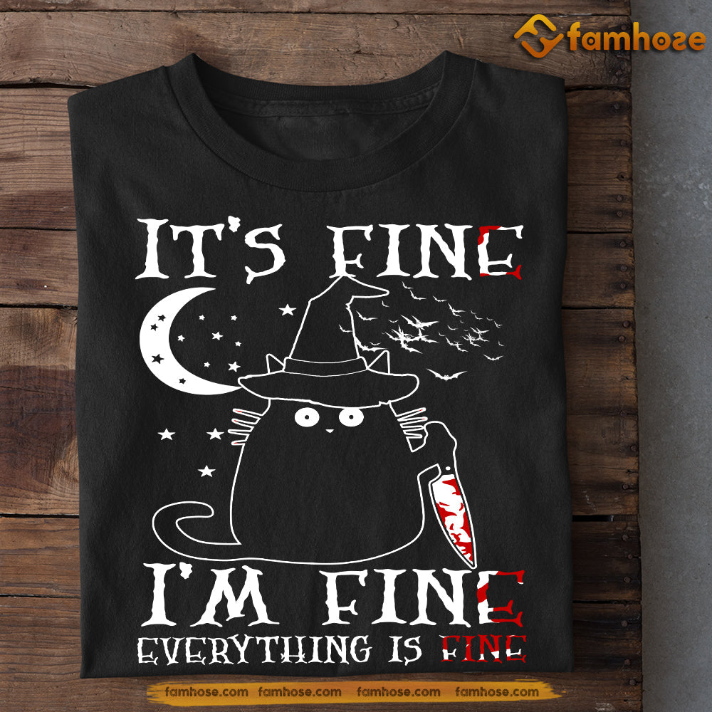 Halloween Cat T-shirt, It's Fine I'm Fine Everything Is Fine, Gift For Cat Lovers, Cat Tees, Cat Owners