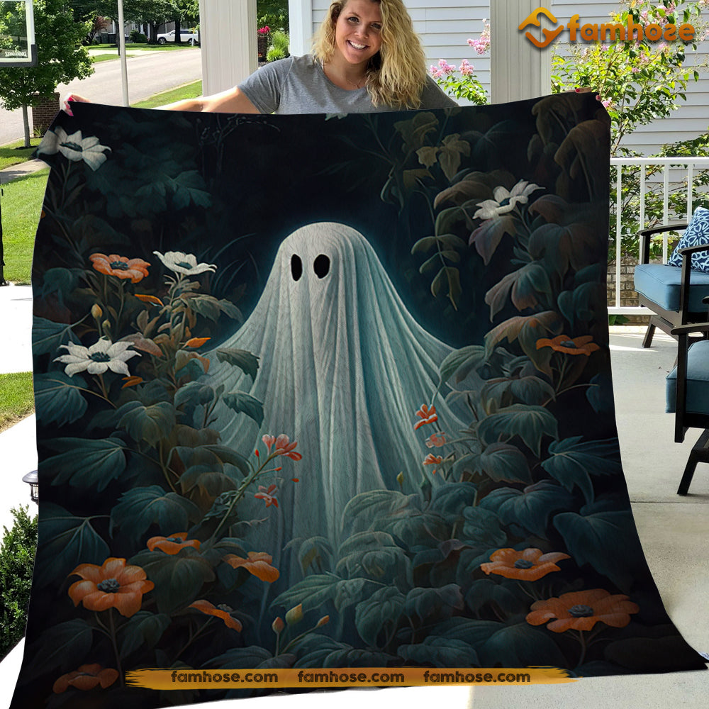 Ghost Blanket, Baby Ghost In Flowers Garden Vintage Blanket - Sherpa Blanket Gift For Halloween