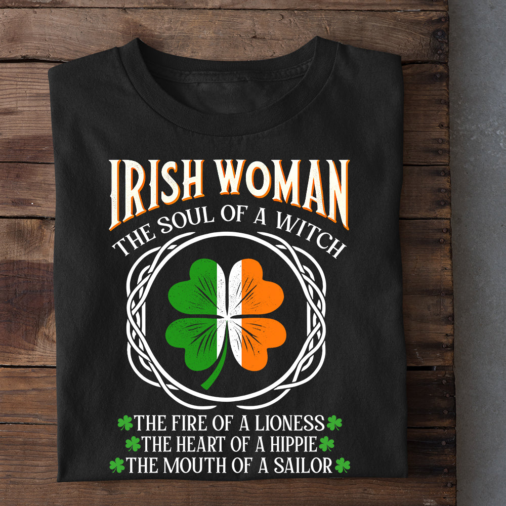 Funny St. Patrick's Day T-shirt, Irish Woman The Soul Of A Witch Shamrocks, Patricks Day Gift