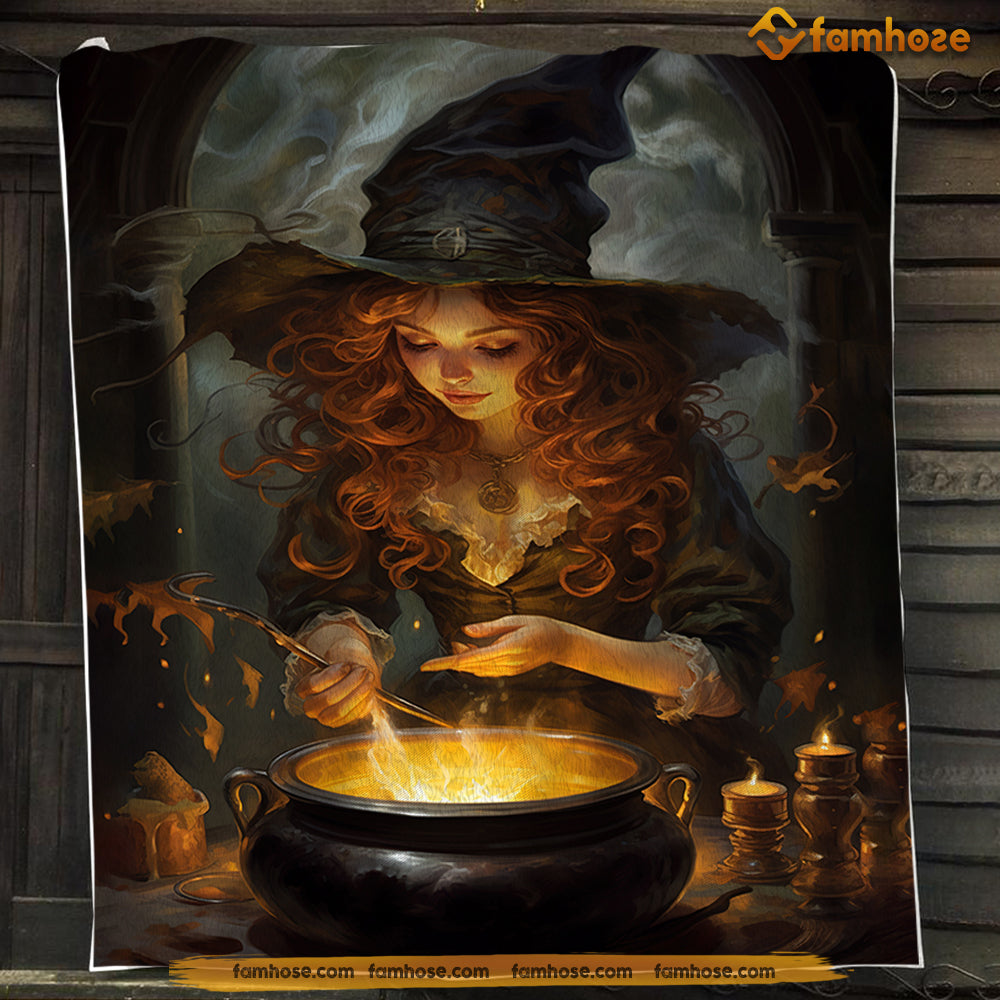 Witch Blanket, The Young Witch Is Casting A Spell Mythical Fleece Blanket - Sherpa Blanket Gift For Halloween