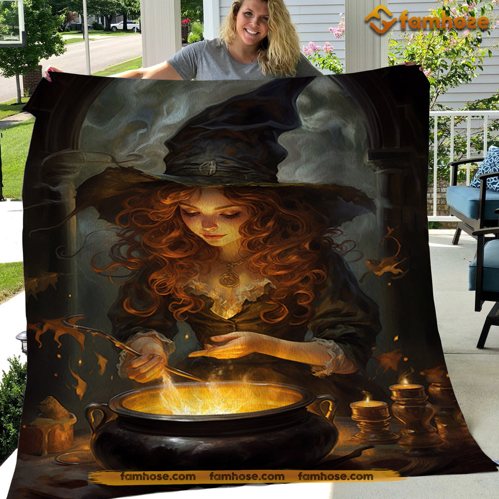 Witch Blanket, The Young Witch Is Casting A Spell Mythical Fleece Blanket - Sherpa Blanket Gift For Halloween
