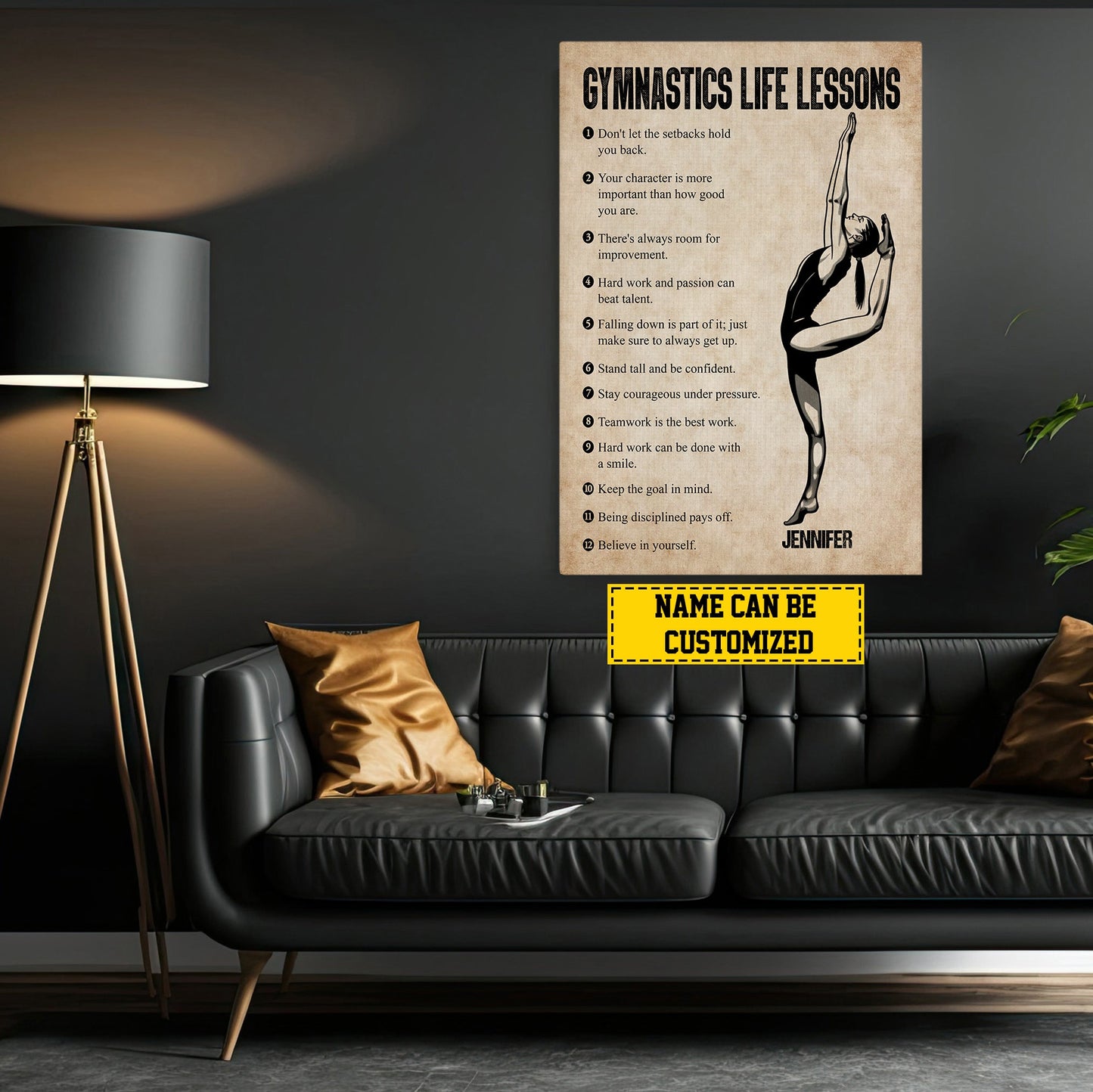 Personalized Motivational Gymnastics Girl Canvas Painting, Gymnastics Life Lessons, Inspirational Quotes Wall Art Decor, Poster Gift For Gymnastics Woman Lovers