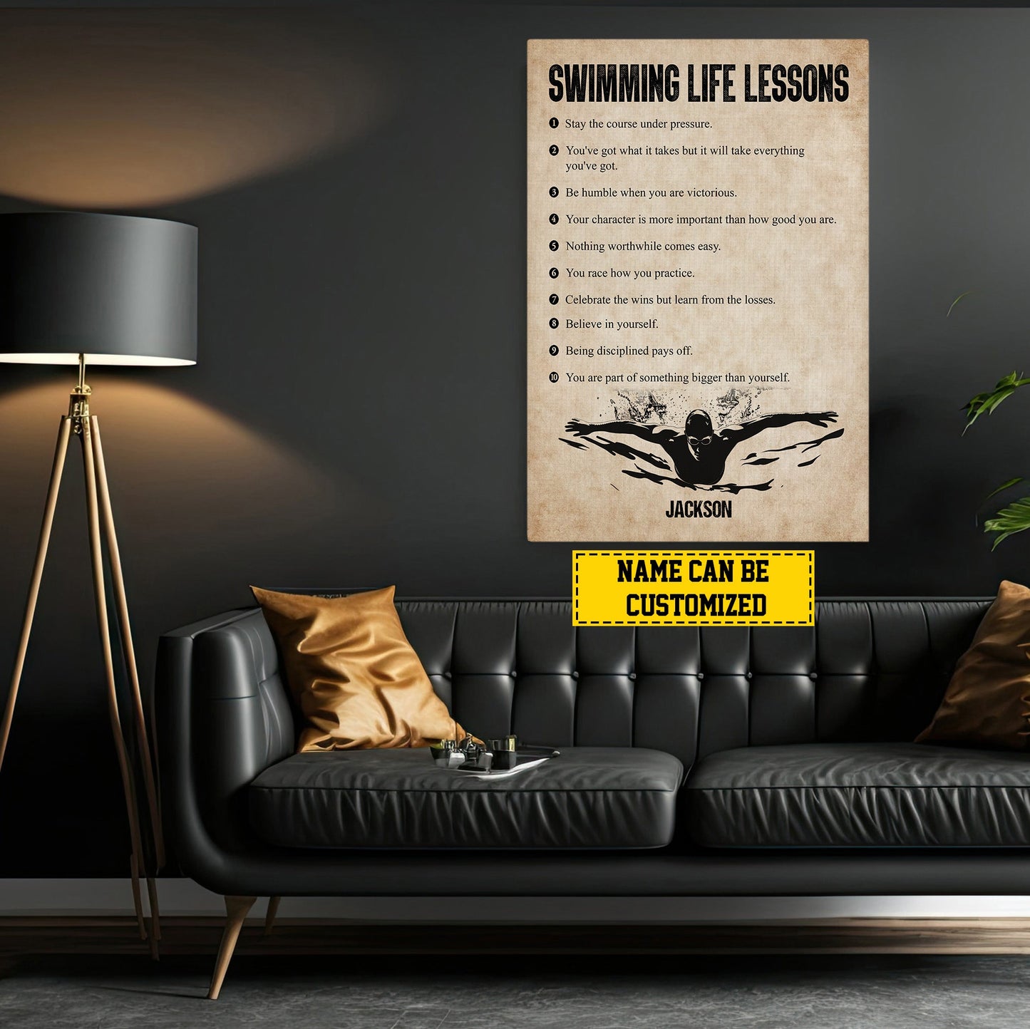Personalized Motivational Swimming Boy Canvas Painting, Swimming Life Lessons, Inspirational Quotes Wall Art Decor, Poster Gift For Swimming Lovers