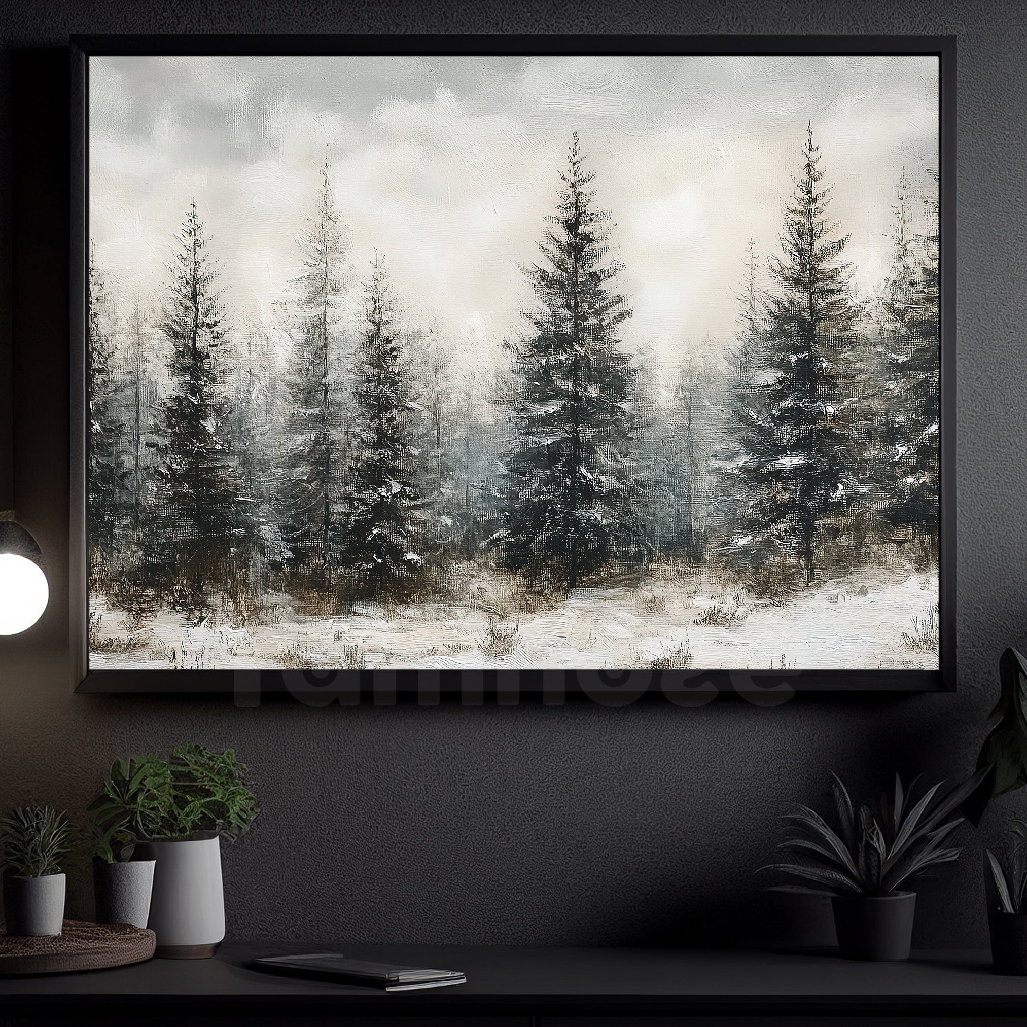 Christmas Canvas Painting, Pine Trees In The Snow Winter Wall Art Deco ...