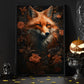 Mythical Fox In Flowers Gothic Canvas Painting, Wall Art Decor - Dark Academia Vintage Fox Poster Gift