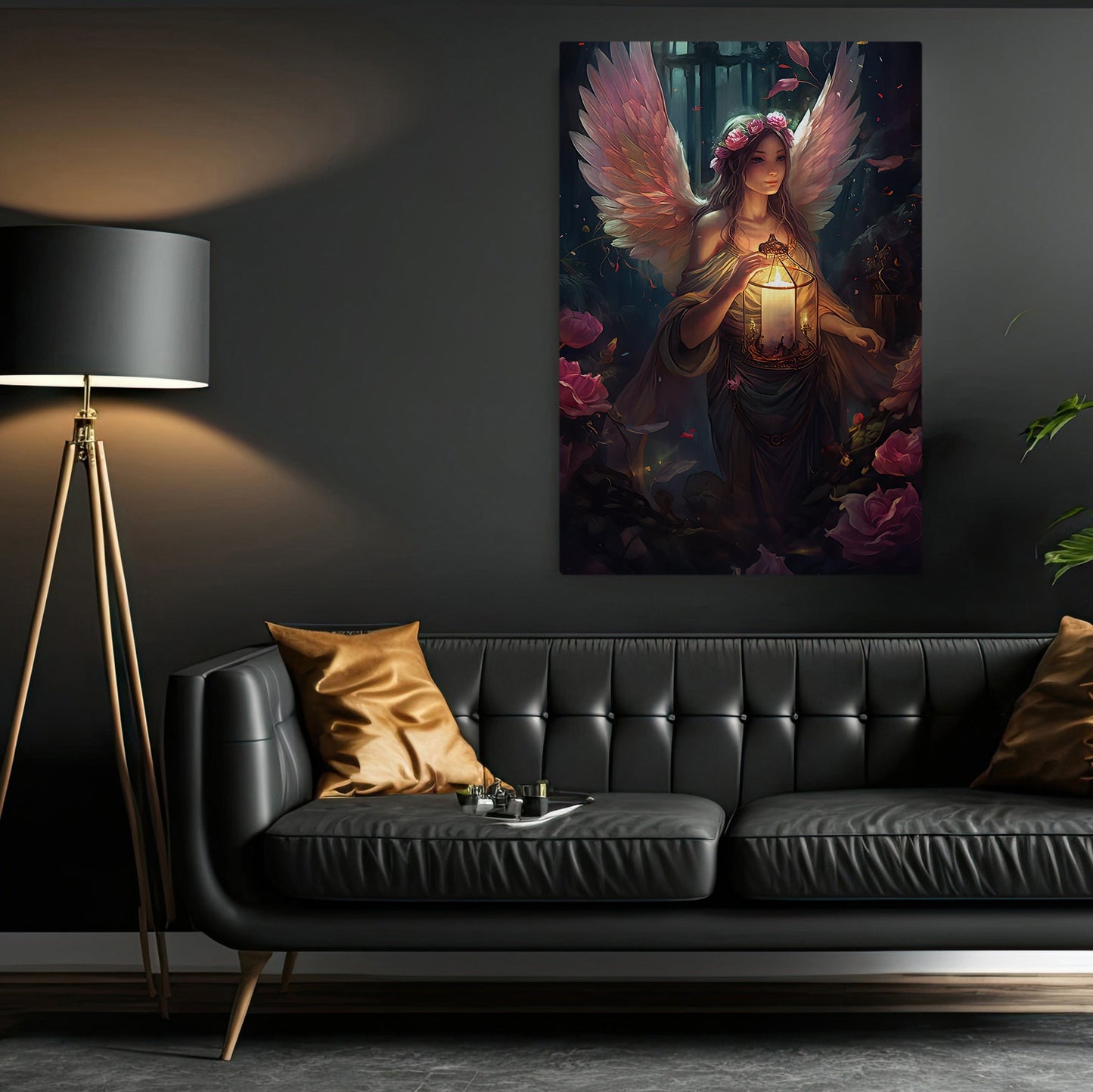 Lantern Glow of Twilight, Angel Christmas Canvas Painting, Xmas Wall Art Decor - Christmas Poster Gift