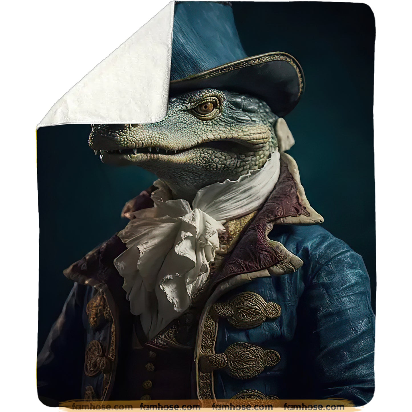 Victorian Crocodile Fleece Blanket - The Aristocratic Crocodile Sherpa Blanket, Woven Blanket Gift For Crocodile Lovers, Victorian Animal Lovers