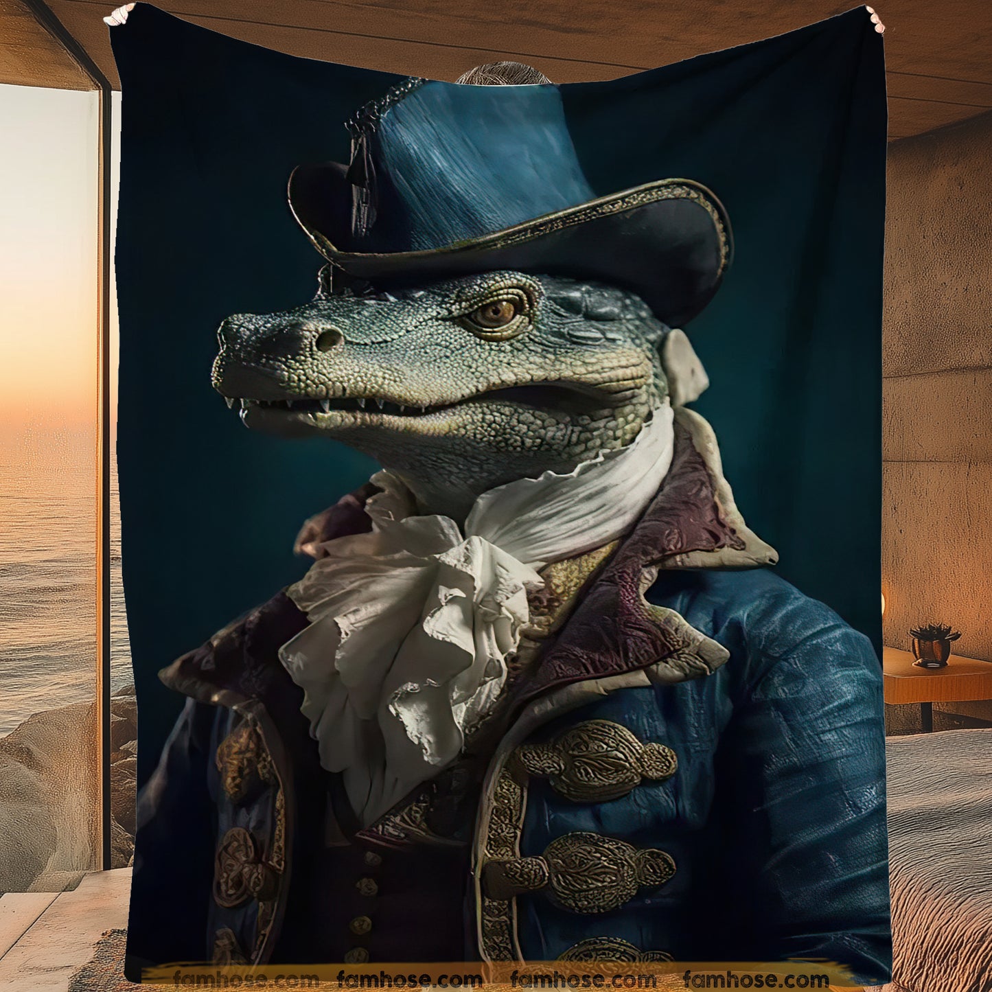 Victorian Crocodile Fleece Blanket - The Aristocratic Crocodile Sherpa Blanket, Woven Blanket Gift For Crocodile Lovers, Victorian Animal Lovers