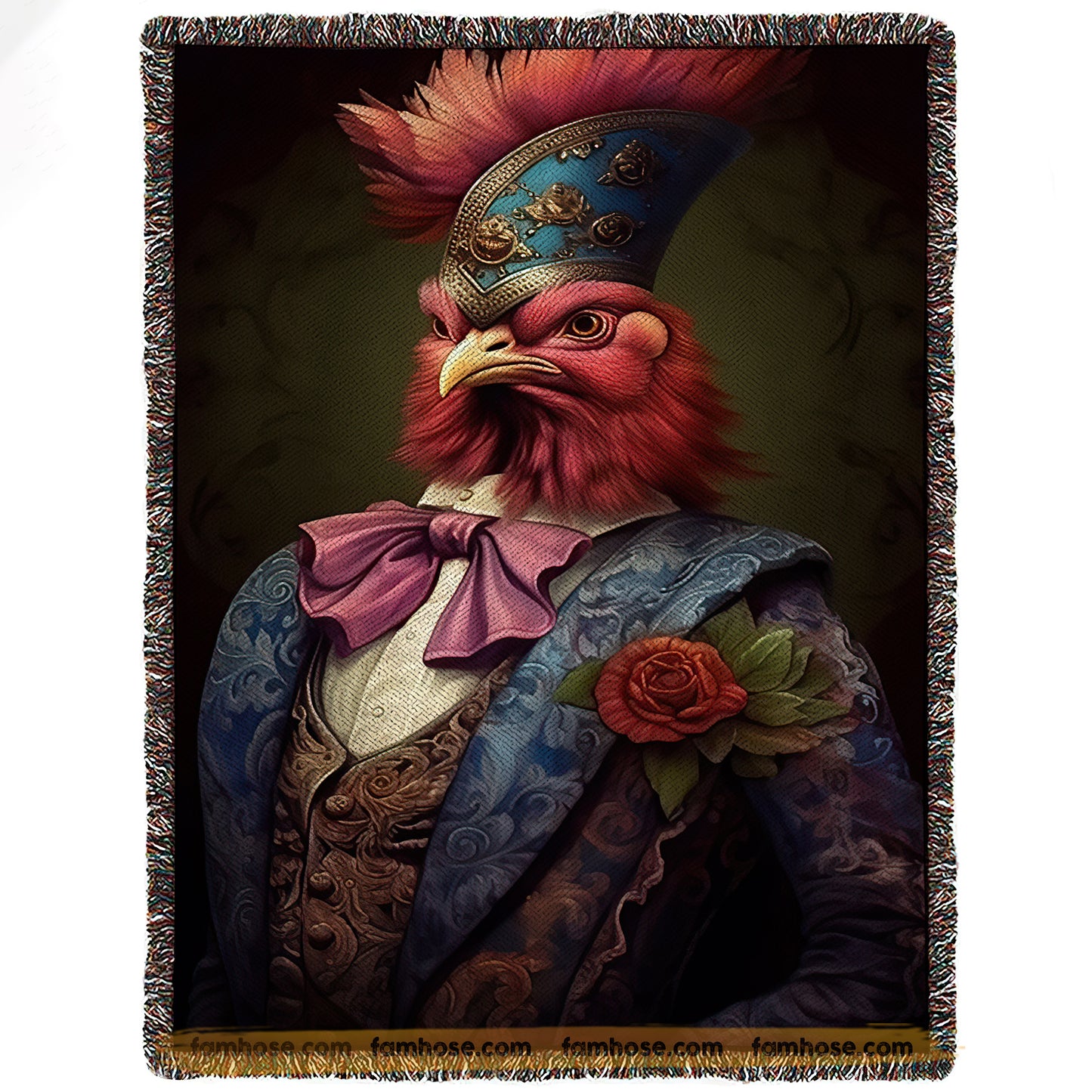 Victorian Rooster Fleece Blanket - The Regal Rooster Sherpa Blanket, Woven Blanket Gift For Rooster Lovers, Victorian Animal Lovers