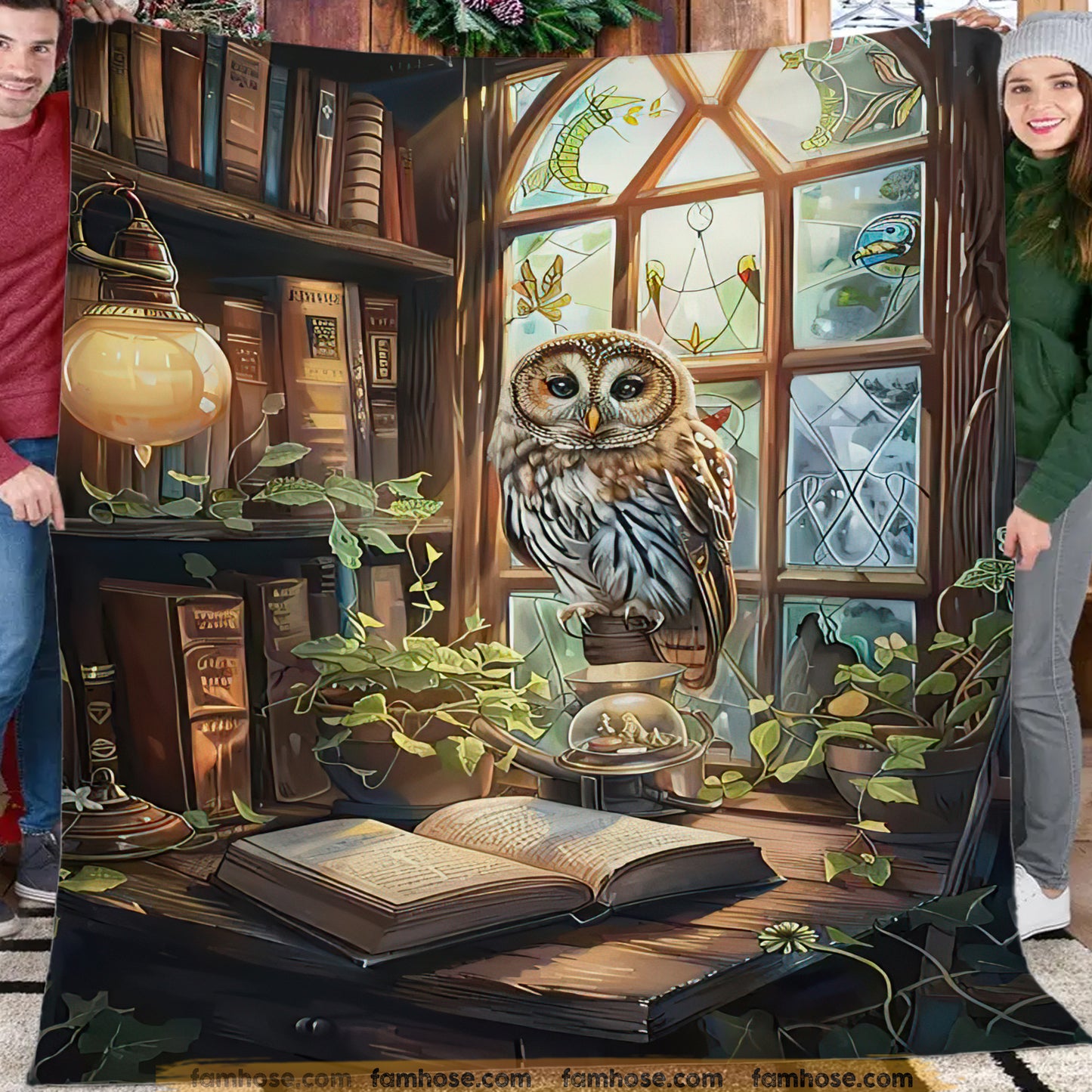 Victorian Owl Fleece Blanket - The Bookish Owl Sherpa Blanket, Woven Blanket Gift For Owl Lovers, Book Lovers, Victorian Animal Lovers