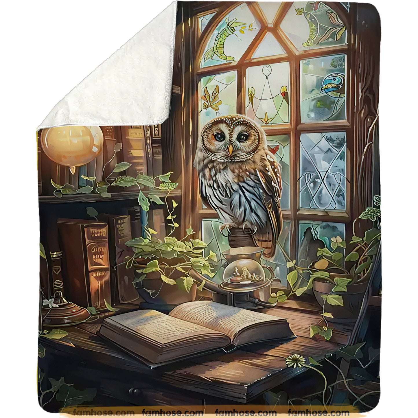 Victorian Owl Fleece Blanket - The Bookish Owl Sherpa Blanket, Woven Blanket Gift For Owl Lovers, Book Lovers, Victorian Animal Lovers