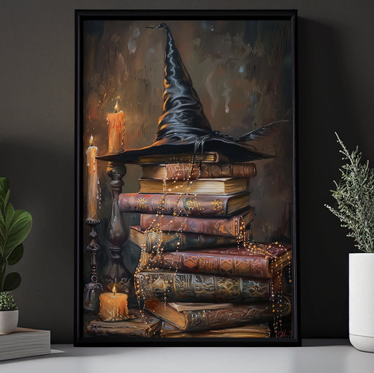 The Witch's Library, Witches Canvas Painting, Spooky Season Wall Art Decor, Halloween Poster Gift For Witch And Book Lovers