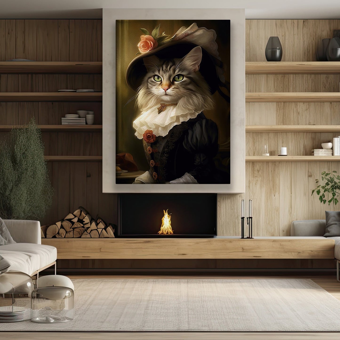 Lady Whiskerfield's Afternoon Promenade, Victorian Cat Canvas Painting, Wall Art Decor - Poster Gift For Cat Lovers