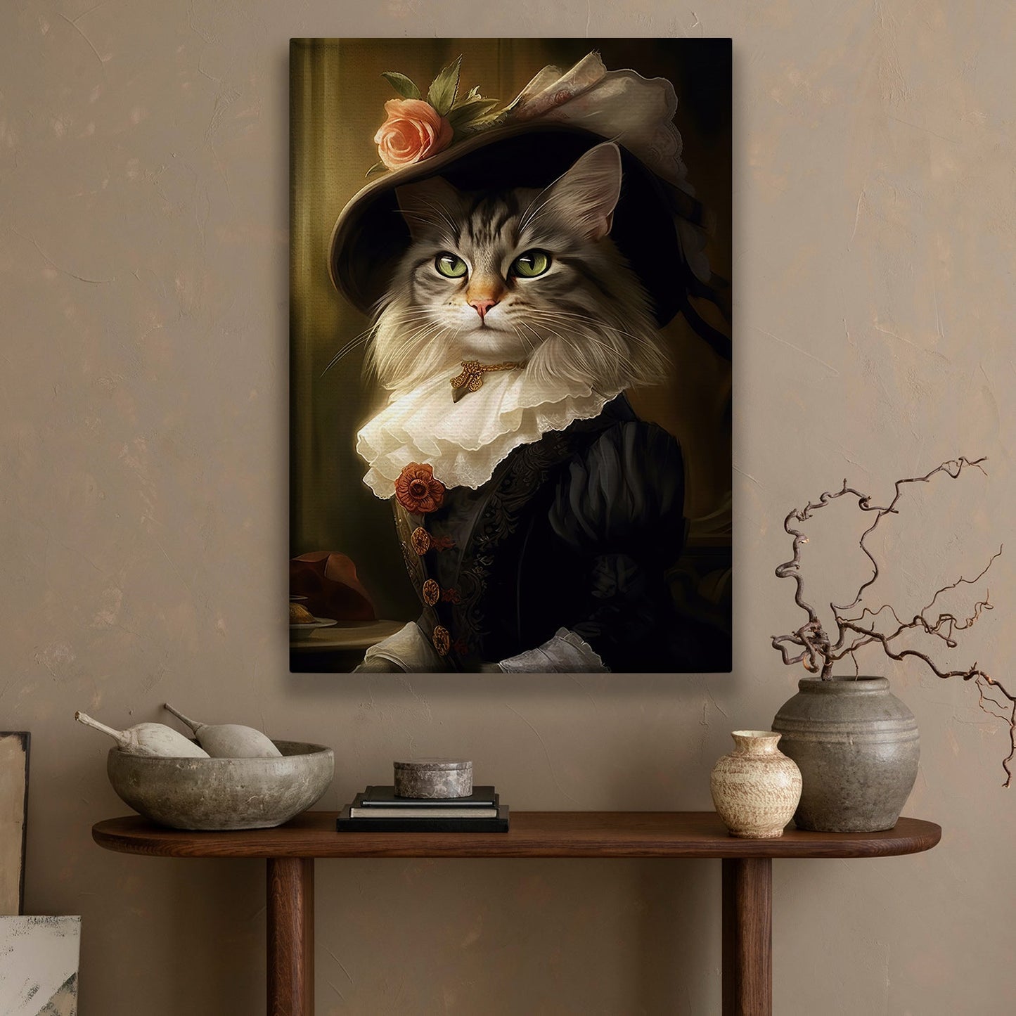 Lady Whiskerfield's Afternoon Promenade, Victorian Cat Canvas Painting, Wall Art Decor - Poster Gift For Cat Lovers