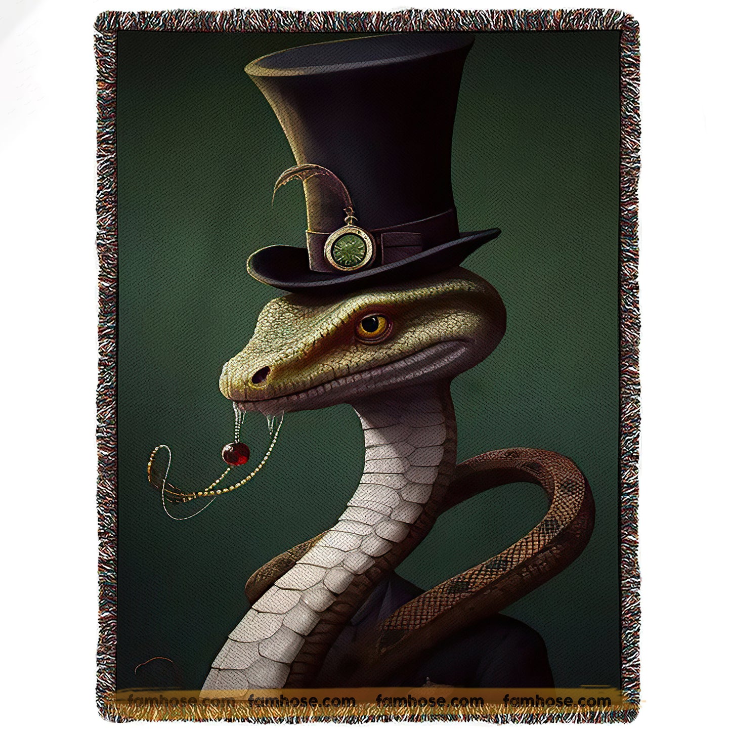 Victorian Snake Fleece Blanket - The Serpentine Gentleman Sherpa Blanket, Woven Blanket Gift For Snake Lovers, Victorian Animal Lovers