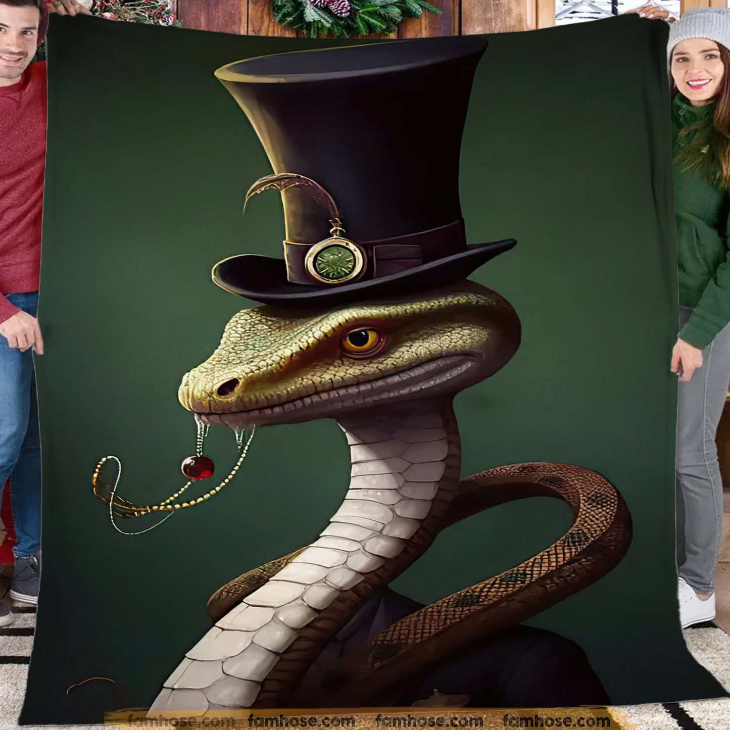 Victorian Snake Fleece Blanket - The Serpentine Gentleman Sherpa Blanket, Woven Blanket Gift For Snake Lovers, Victorian Animal Lovers