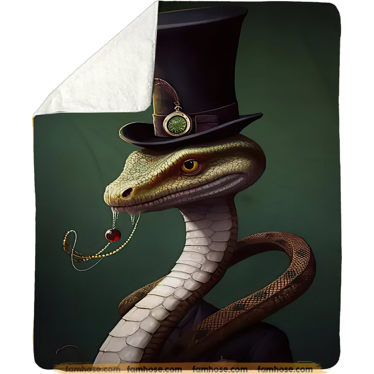 Victorian Snake Fleece Blanket - The Serpentine Gentleman Sherpa Blanket, Woven Blanket Gift For Snake Lovers, Victorian Animal Lovers