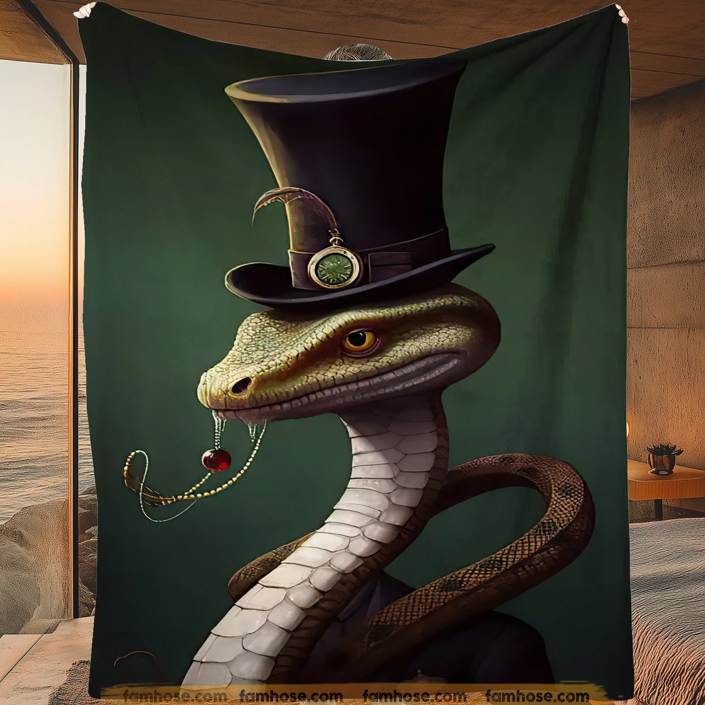 Victorian Snake Fleece Blanket - The Serpentine Gentleman Sherpa Blanket, Woven Blanket Gift For Snake Lovers, Victorian Animal Lovers