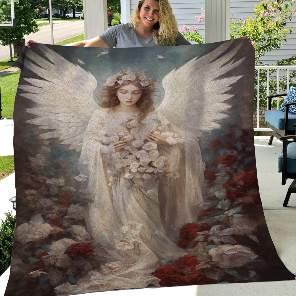 An Angel's Floral Embrace Christmas, Angel Xmas Fleece Blanket & Sherpa Blanket Gift