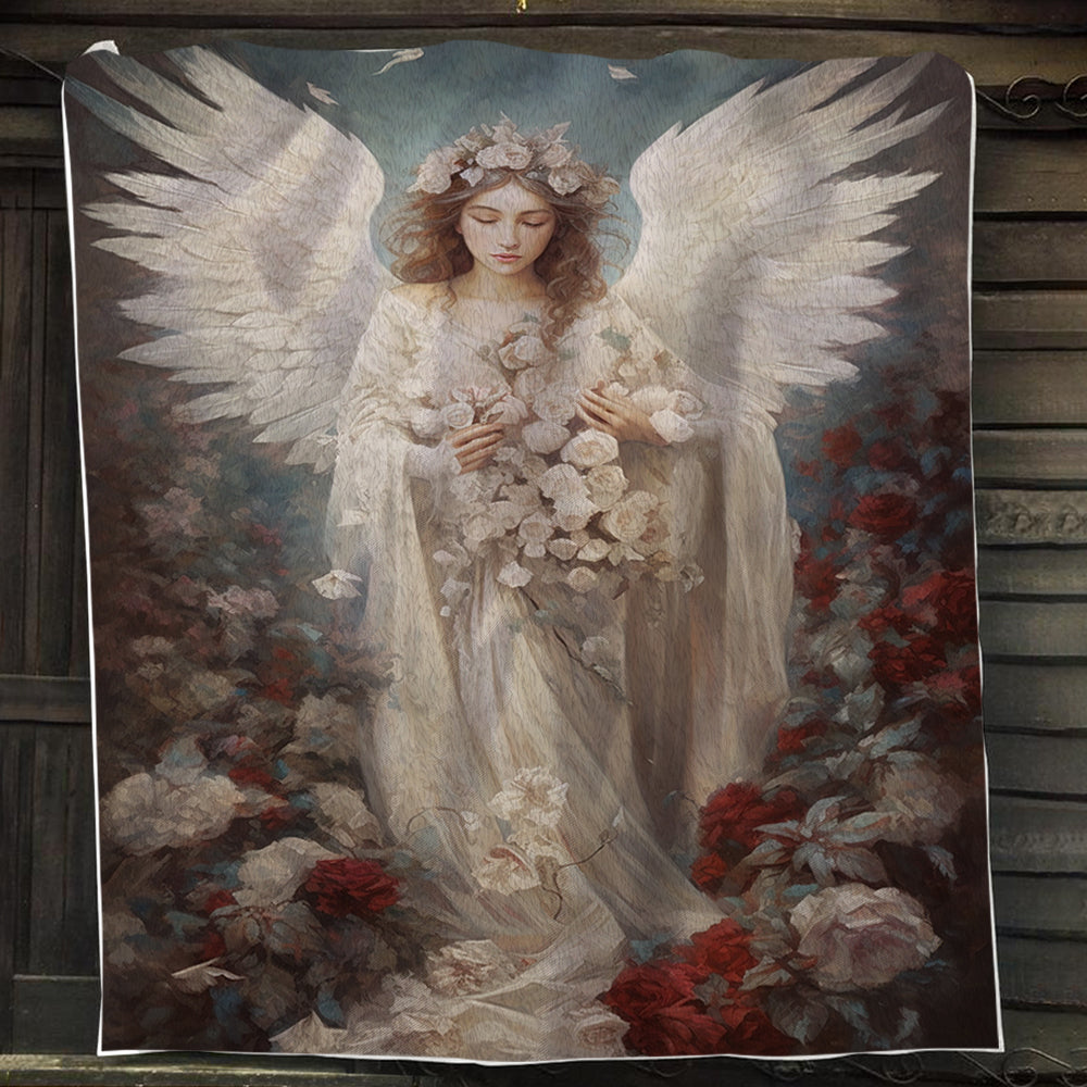 An Angel's Floral Embrace Christmas, Angel Xmas Fleece Blanket & Sherpa Blanket Gift