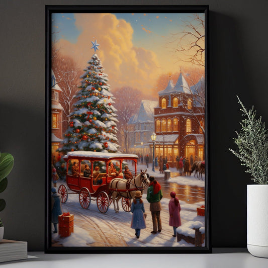 Victorian Horse Racing Through A Village, Horse Christmas Canvas Painting, Xmas Wall Art Decor - Poster Gift For Horse Lovers