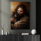 Kindness in Gentle Hold, Jesus Christian Canvas Painting, Xmas Wall Art Decor - Christmas Poster Gift For Cat Lovers