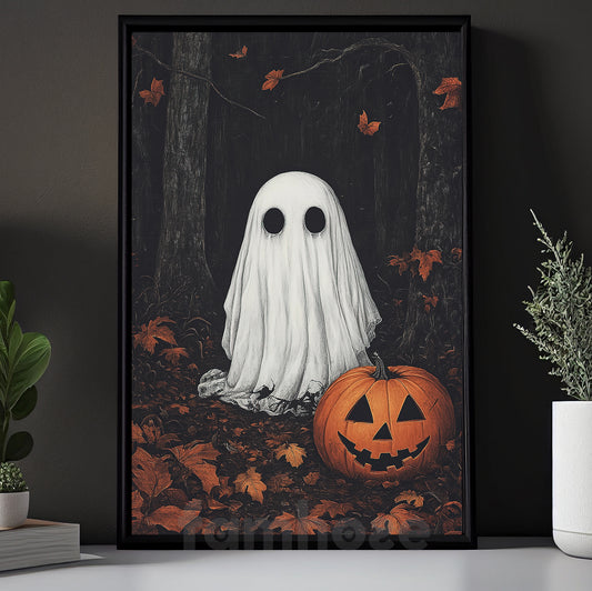 Halloween Boo Canvas Painting, Ghost & Jack Wall Art Decor, Spooky Season Poster Gift For Ghost Lovers