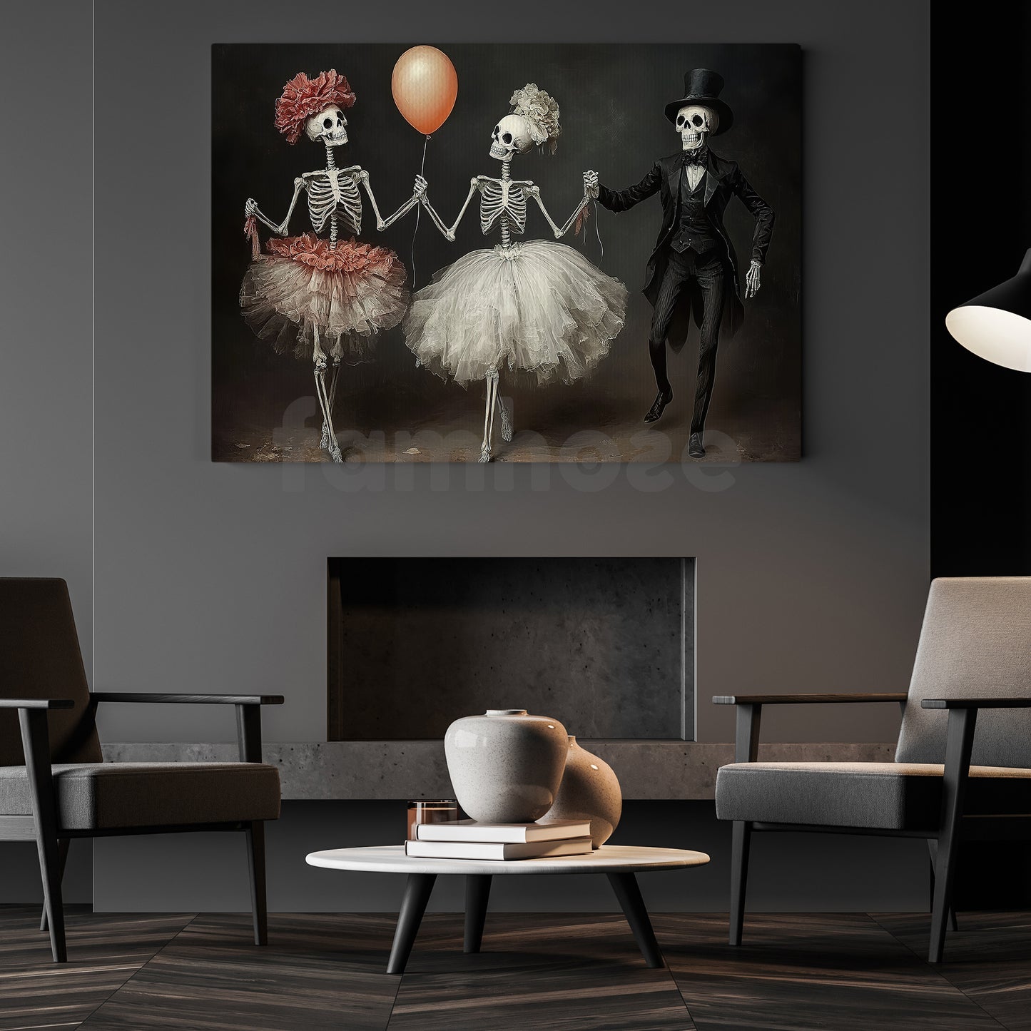 Halloween Skeleton Canvas Painting, Dance Of The Departed Wall Art Decor, Spooky Season Poster Gift For Skeleton Lovers