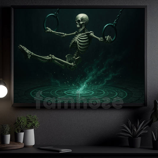 Halloween Skeleton Gymnastic Canvas Painting, Haunted Gymnast Wall Art Decor, Spooky Season Poster Gift For Gymnastic Lovers