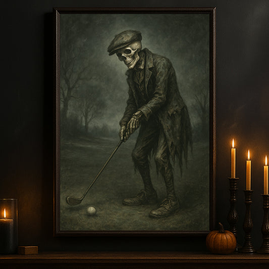 Halloween Golf Skeleton Canvas Painting, Skeleton Golfer Wall Art Decor, Spooky Season Poster Gift For Golf Lovers