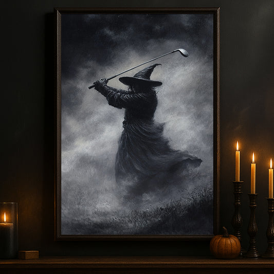 Halloween Golf Witch Canvas Painting, The Witch Golfer Wall Art Decor, Spooky Season Poster Gift For Golf Lovers